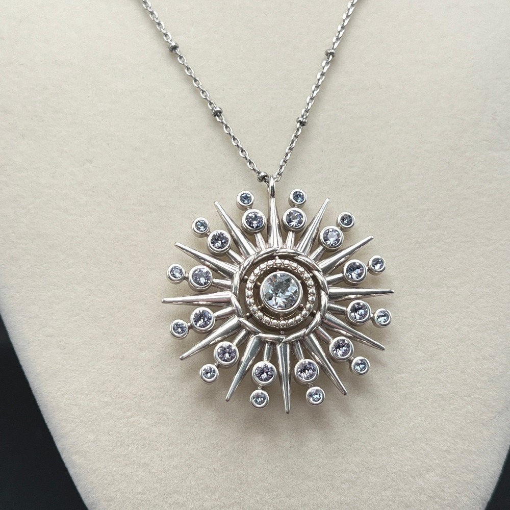 Brighton Halo Ice Radiate Necklace Silver Plated Purple Crystal Pendant Sunburst
